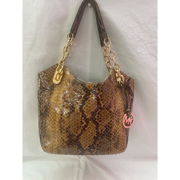 Michael by Michael Kors Python Printed Leather Tote Bag 2 Handles - Picture 1 of 16